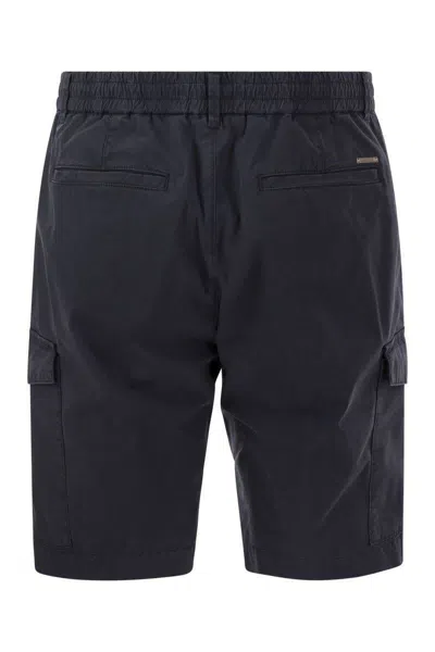 Shop Peserico Lightweight Cotton Lyocell Canvas Jogger Bermuda Shorts In Blue