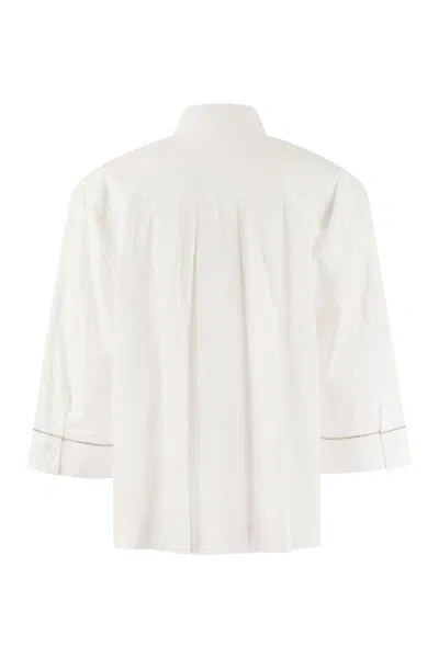 Shop Peserico Plain Cotton Poplin Shirt In White
