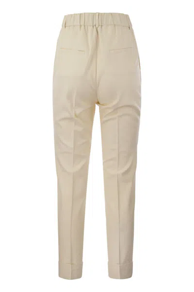 Shop Peserico Stretch Viscose Blend Canvas Trousers In Cream