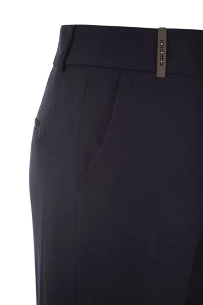 Shop Peserico Stretch Viscose-blend Canvas Trousers In Blue