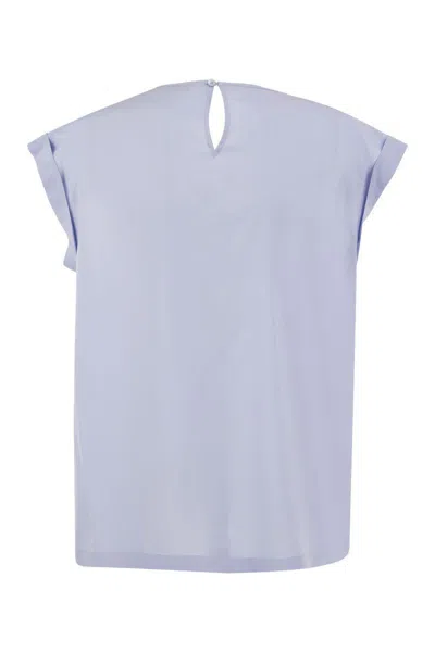 Shop Peserico Top In Precious Silk Crepe De Chine With Watery Embroidery In Blue