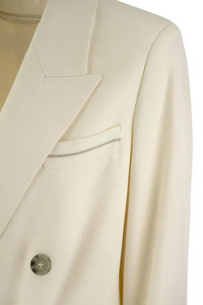 Shop Peserico Viscose Blend Double-breasted Blazer In Cream