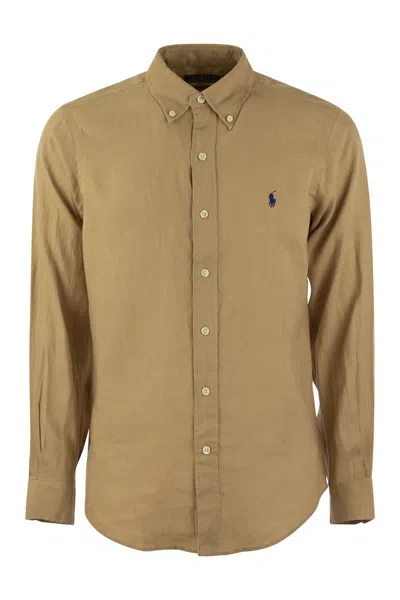 Shop Polo Ralph Lauren Custom-fit Linen Shirt In Brown