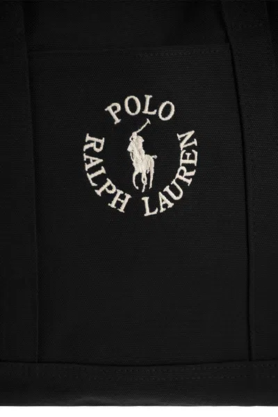 Shop Polo Ralph Lauren Cotton Duffle Bag With Embroidered Logo In Black