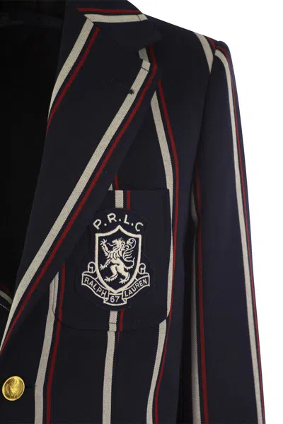 Shop Polo Ralph Lauren Striped Blazer With Crest In Blue