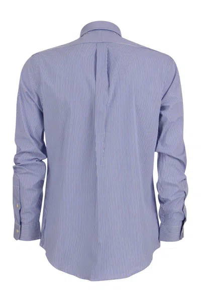 Shop Polo Ralph Lauren Striped Stretch Poplin Shirt In White/blue