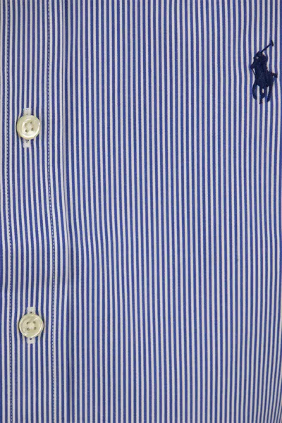 Shop Polo Ralph Lauren Striped Stretch Poplin Shirt In White/blue