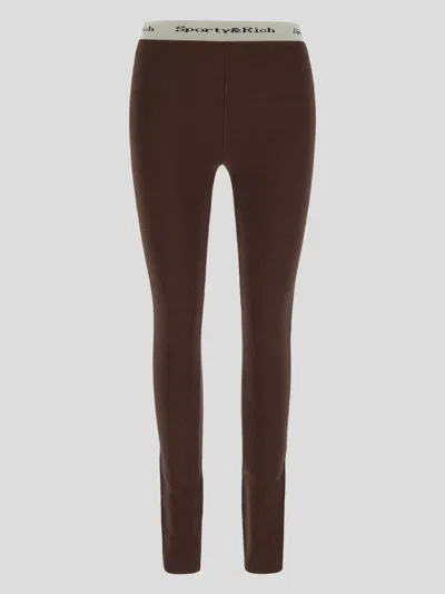 Shop Sporty And Rich Sporty & Rich Logo Waistband Leggins In Brown