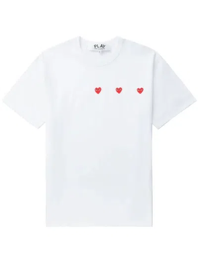 Shop Comme Des Garçons Play Unisex Triple Hearts T-shirt Clothing In White