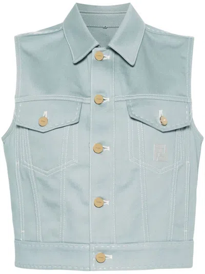 Shop Fendi Denim Crop Vest Clothing In Blue