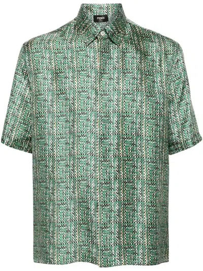 Shop Fendi Ff Print Shirt Woven Effect Clothing In Green