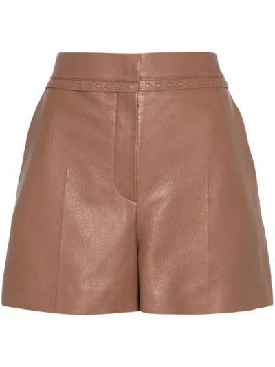 Shop Fendi Leather Shorts Clothing In Brown