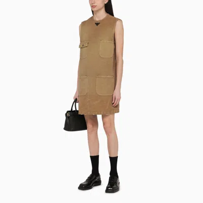 Prada Mini Abito In Cotone Cammello Donna In Beige