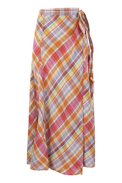 Shop Polo Ralph Lauren Plaid Wrap-around Skirt In Orange