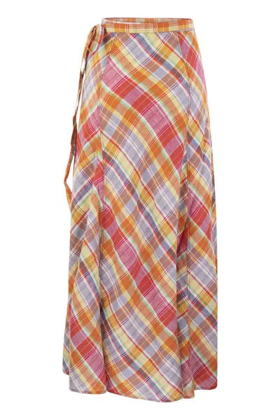 Shop Polo Ralph Lauren Plaid Wrap-around Skirt In Orange