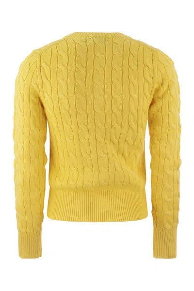 Shop Polo Ralph Lauren Plaited Cardigan With Long Sleeves In Yellow