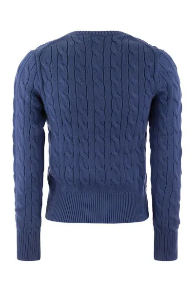 Shop Polo Ralph Lauren Plaited Cardigan With Long Sleeves In Blue