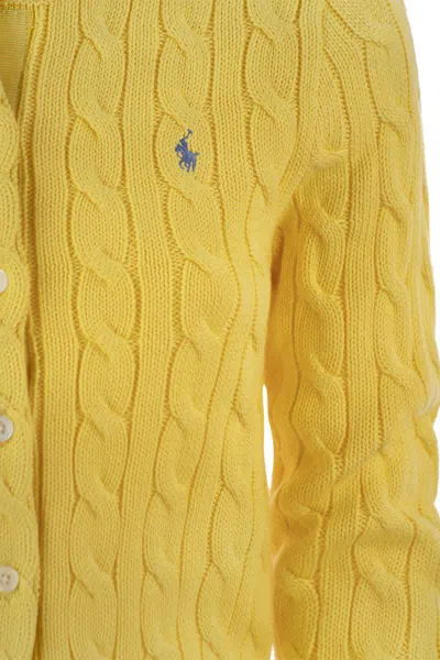 Shop Polo Ralph Lauren Plaited Cardigan With Long Sleeves In Yellow