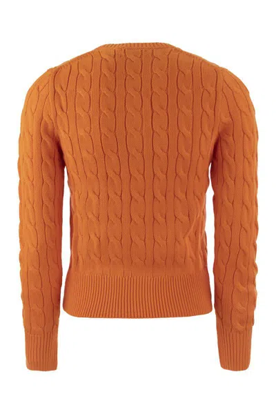 Shop Polo Ralph Lauren Plaited Cardigan With Long Sleeves In Orange