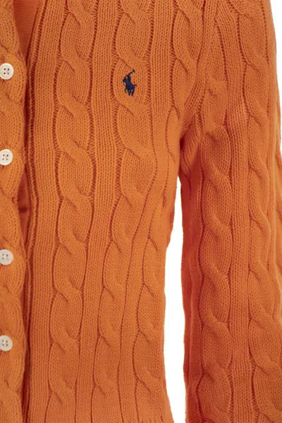 Shop Polo Ralph Lauren Plaited Cardigan With Long Sleeves In Orange