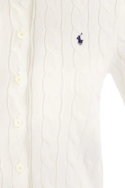 Shop Polo Ralph Lauren Plaited Cardigan With Short Sleeves In White