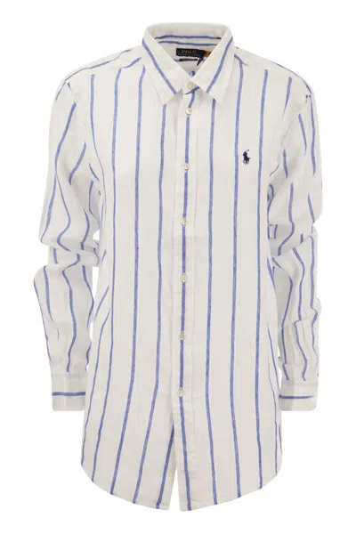 Shop Polo Ralph Lauren Relaxed-fit Linen Striped Shirt In White/blue