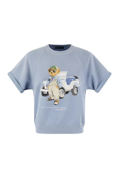 Shop Polo Ralph Lauren Short-sleeved Cotton Sweatshirt With Bear In Blue