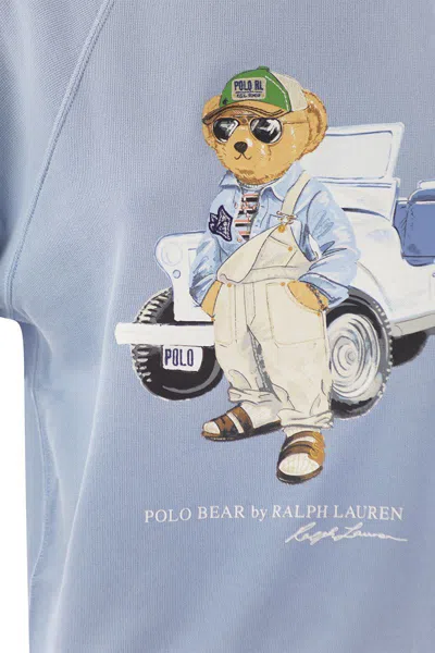 Shop Polo Ralph Lauren Short-sleeved Cotton Sweatshirt With Bear In Blue