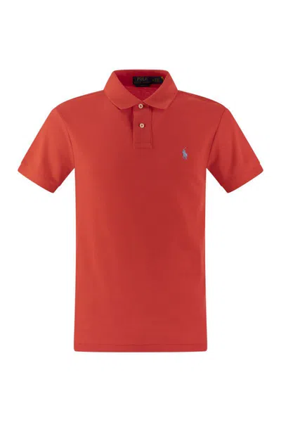 Shop Polo Ralph Lauren Slim-fit Pique Polo Shirt In Red