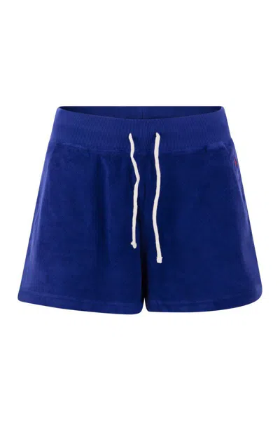 Shop Polo Ralph Lauren Sponge Shorts With Drawstring In Royal Blue