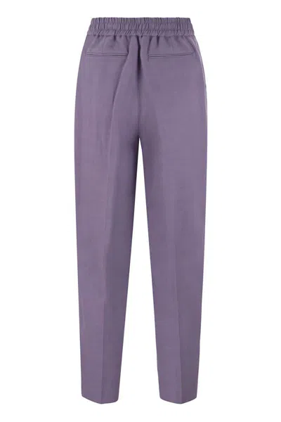 Shop Pt Torino Daisy - Viscose And Linen Trousers In Lilac
