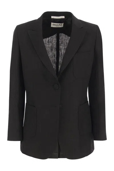 Shop Saulina Adelaide - Linen Two-button Jacket In Black