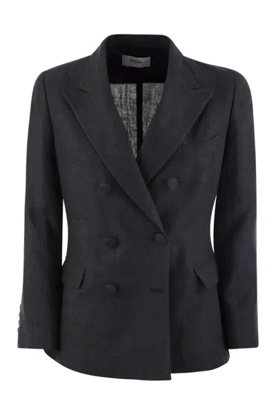 Saulina Double-breasted Linen Jacket In Blue