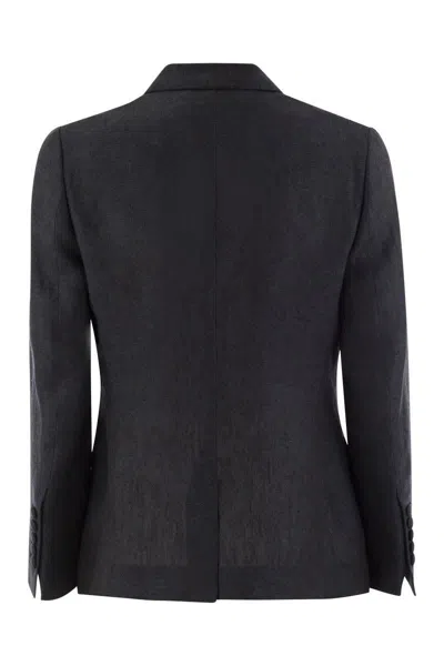 Saulina Double-breasted Linen Jacket In Blue