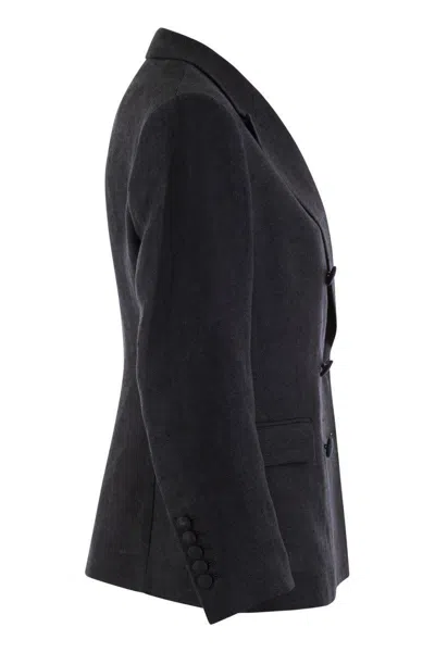 Saulina Double-breasted Linen Jacket In Blue