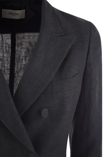 Saulina Double-breasted Linen Jacket In Blue