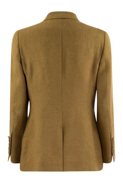 Shop Saulina Assunta - Double-breasted Linen Jacket In Cognac