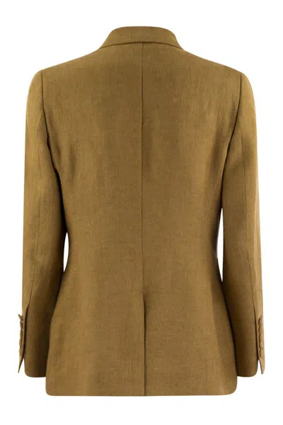 Saulina Assunta - Double-breasted Linen Jacket In Cognac