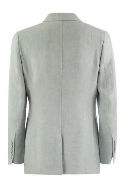 Shop Saulina Assunta - Double-breasted Linen Jacket In Blue