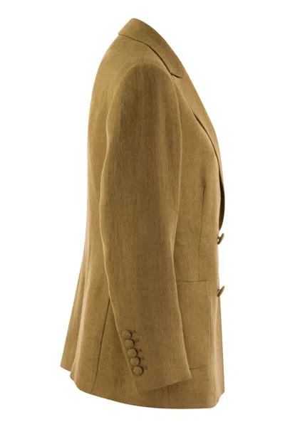 Saulina Assunta - Double-breasted Linen Jacket In Cognac