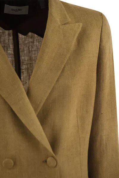 Saulina Assunta - Double-breasted Linen Jacket In Cognac