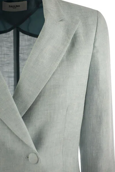 Saulina Assunta - Double-breasted Linen Jacket In Blue