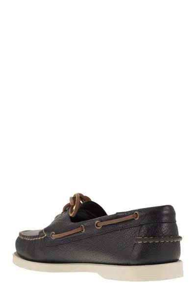 Shop Sebago Portland - Moccasin With Grained Leather In Navy Blue