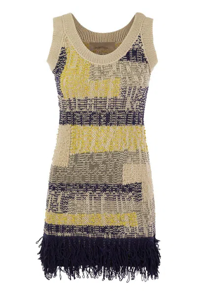 Shop Sportmax Giro - Knitted Dress With Fringe In Grey
