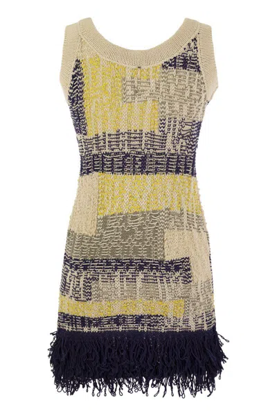 Shop Sportmax Giro - Knitted Dress With Fringe In Grey