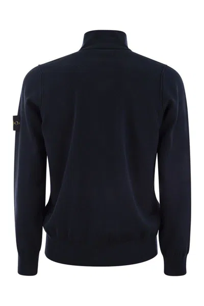 Shop Stone Island Cotton Cardigan With Zip In Blue