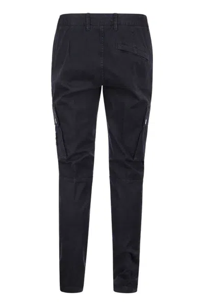 Shop Stone Island Cotton Cargo Trousers In Navy Blue