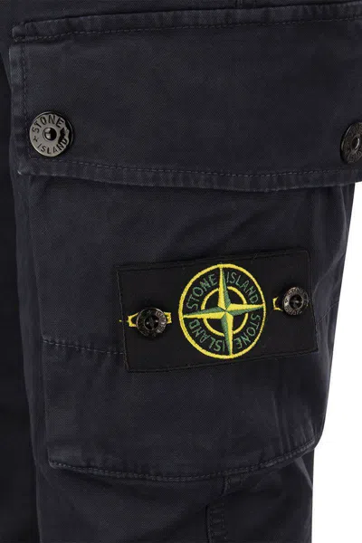 Shop Stone Island Cotton Cargo Trousers In Navy Blue