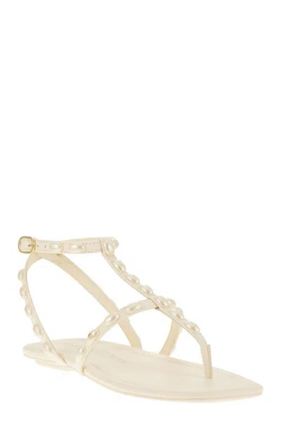 Shop Stuart Weitzman Pearlita - Thong Sandal With Pearls In White