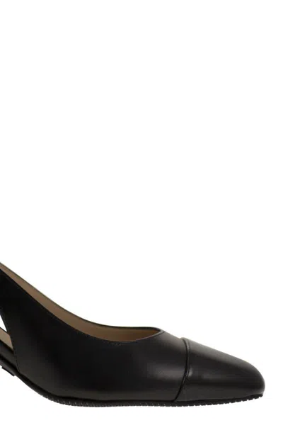 Stuart Weitzman 'sleek' Black Slingback Pumps With Block Heel In Black